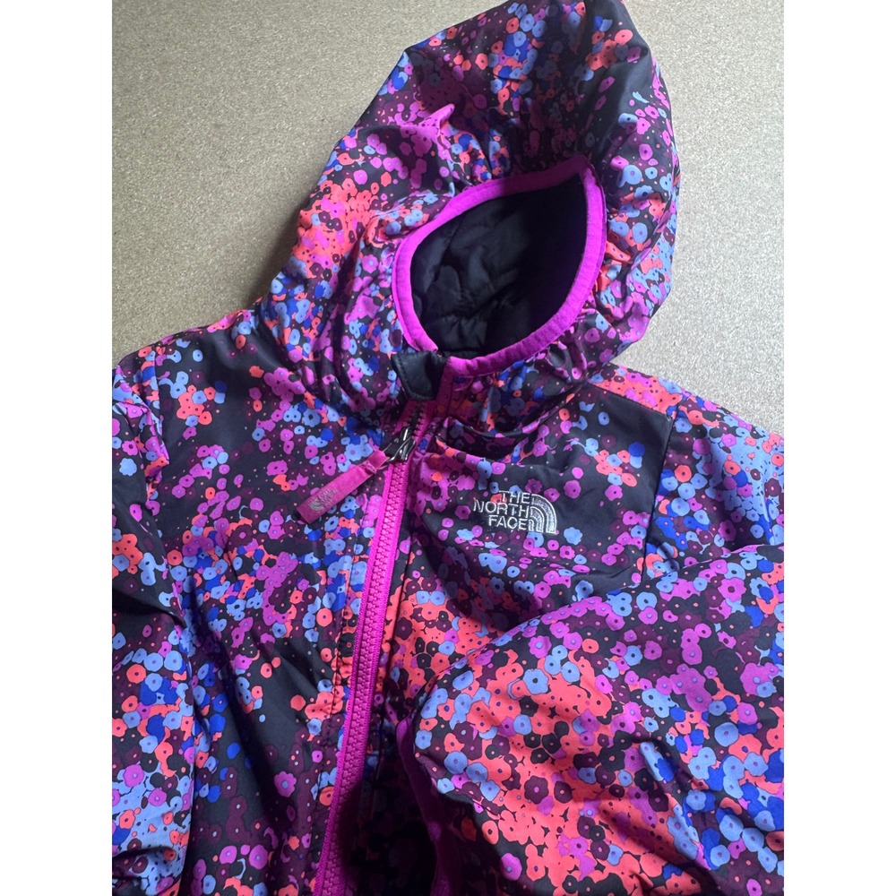 The North Face Toddler 3T Reversible Quilted Jacket Black Purple Floral Hooded - Picture 3 of 6